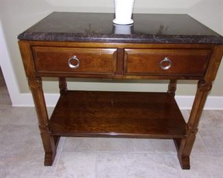 Bernhardt dual drawer entry/hall table with marbling top and lower storage shelf!