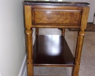 Bernhardt dual drawer entry/hall table with marbling top and lower storage shelf!