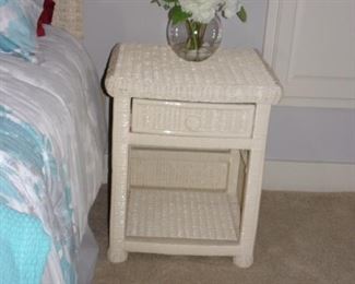 White wicker night stand.