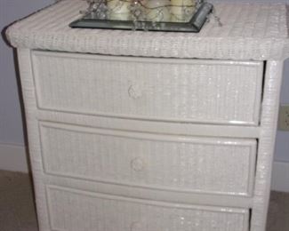 White wicker 3 drawer dresser.