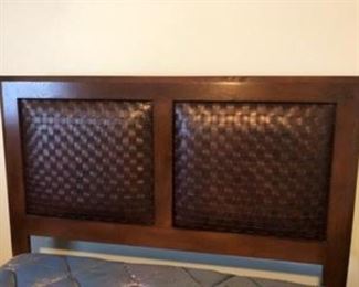 Queen head, foot board and side rails with woven leather accent. Simmons Queen double pillow top mattress and box springs.