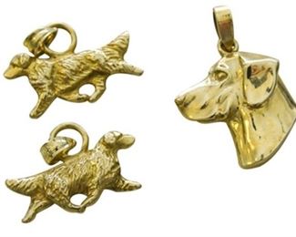 14. Three 3 14 Karat Gold Pendant Charms in a Dog Motif