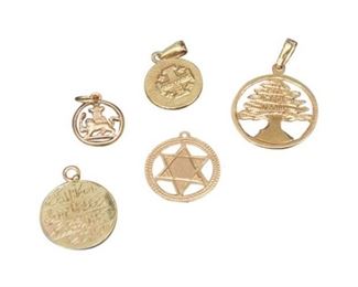 18. Five 5 14 Karat Yellow Gold Charms