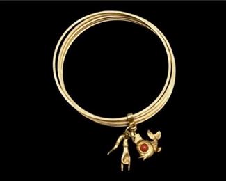 21. 18 Karat Multiband Cuff Bracelet Set with Three Charms