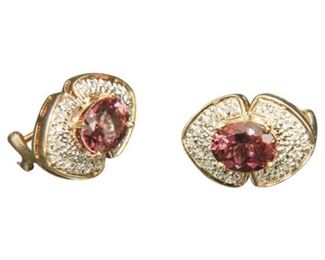 28. Pair of 14 K Gold Ruby Diamond Earrings