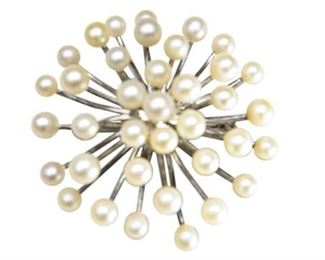 39. Constellation Form Sterling Silver and Pearl Dress Pin