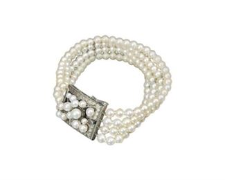 48. Multi Strand Pearl Bracelet with Silver Metal Clasp