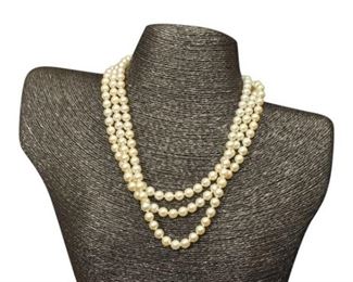 59. Triple Strand Pearl Necklace with Sterling Silver Clasp