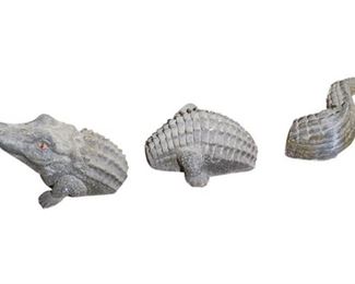 133. Three 3Piece Alligator Ceramic Lawn Decoration