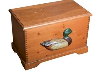 140. Contemporary Pine Chest with Carved Duck Decoration