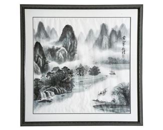 133. Vintage Japanese Watercolor of Mountain Scene Signed