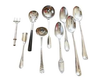 145. Nine 9 Piece Lot Antique Silver Plate Servers Accessories