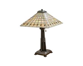 156. Arts Crafts Stained Glass Table Lamp