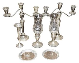 161. Vintage 7 Seven Piece Sterling Silver Lot With Candelabra Coasters