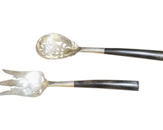 186. Antique 2 Two Piece Sterling Silver wHorn Serving set