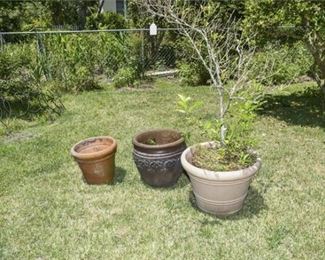 200. Group 3 Three Large Terracotta and Glazed Planters