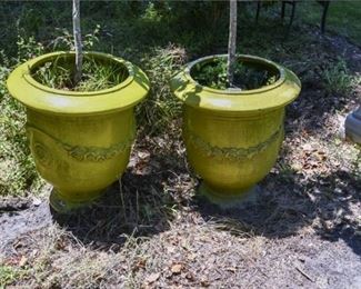 213. Pair Large Glazed Ceramic Outdoor Planters