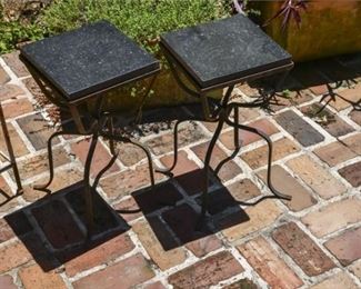 220. Pair Wrought Iron Stands with Marble Tops