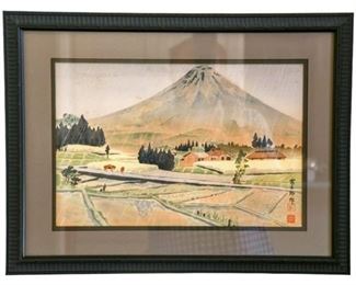 223. Japanese Watercolor Depicting a Volcano