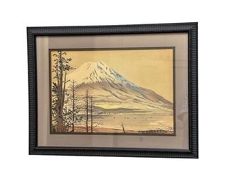 225. Japanese Watercolor Depicting a SnowCovered Volcano
