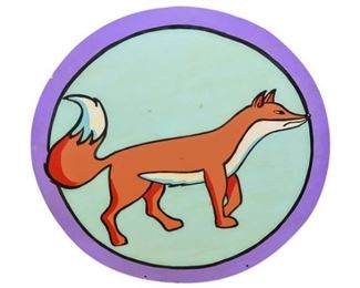 260. Circular Metal Street Post Sign of a Fox