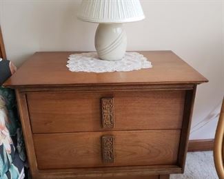 MCM bedroom set -- includes 2 nightstands, bed, and two dressers.