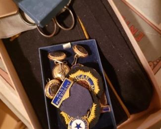 American Legion hat, medals and pins