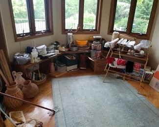 Dishes, rug, pottery