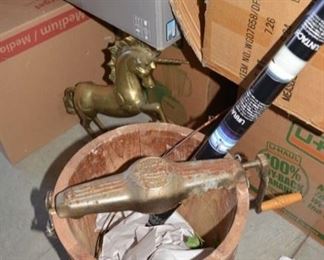 Antique Ice Cream Maker, Brass Unicorn Statue
