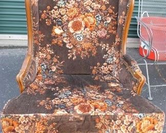 Vintage Floral Wing Back Chair
