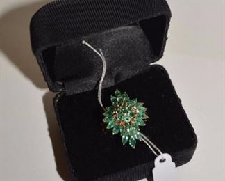 14K Gold and Emerald Ring, Cocktail