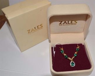 Zale's 10K Emerald and Diamond Necklace 