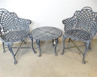 Aluminum Basket Weave Chairs Table