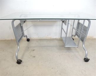 Industrial Metal Glass Top Computer Desk