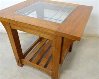 Sturdy Wooden Side End Table with Glass Center