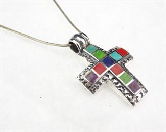 925 Sreling Silver multigemstone Cross Pendant