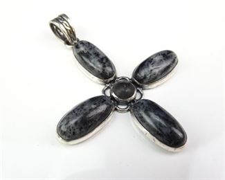925 Sterling Black Stone Cross Pendant