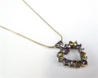 Sterling Silver MultiColor Stone Pendant Necklace