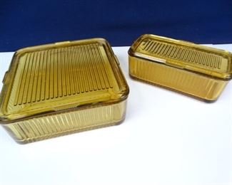 Vintage Yellow Glass Storage Dishes with Lids