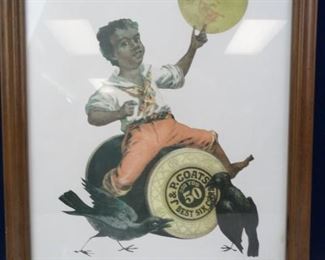 Vintage JP Coats Thread Advertising Poster, Framed