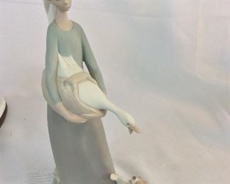 Lladro, Lady, Goose, and Dog, 10 1/2" H.