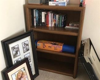 oak bookcase and office items 