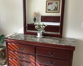 Gorgeous marble topped dresser and mirror