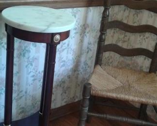 Marble top plant stand and ladder back chair