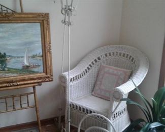 Peaceful seaside scene on bamboo stick and ball easel