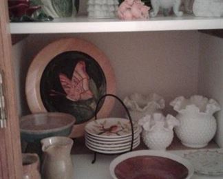 Milk glass, pottery, lots to see