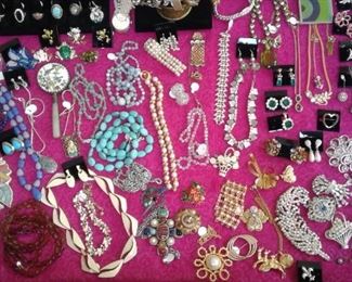 Bling! Many signed pieces. Dior, Trifari, Sarah Coventry, Coro, sterling and a bit of gold!