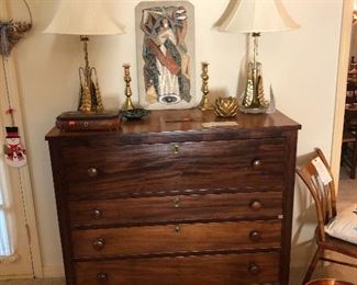 1800s flaming mahogany chest of drawers / desk