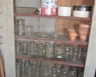 canning jars, crocks & cottage cheese tin