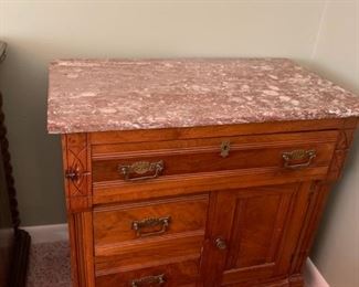 #7 Marble-Top Antique Wash Stand w/3 drawers & 1 door 30x17x28 (Missing top) $100.00